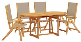 Set pranzo da giardino 5pz legno massello di acacia e textilene