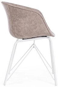 Set di 2 poltroncine WARHOL in similpelle beige e gambe in acciaio bianco, con braccioli