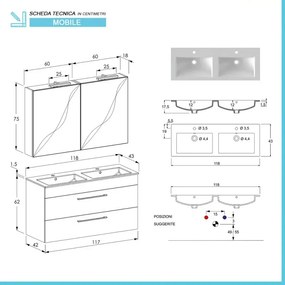 Mobile bagno sospeso 120 cm Smart grigio legno con specchio