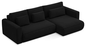 Divano angolare nero allungabile/con contenitore (con penisola a destra/con chaise lounge) con rivestimento in velluto Kapua – Makamii