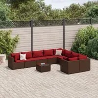 Set Divani da Giardino 10pz con Cuscini in Polyrattan Marrone 3308325