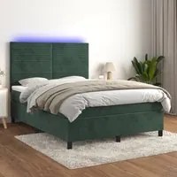 Letto a Molle con Materasso e LED Verde Scuro 140x200cm Velluto 3136188