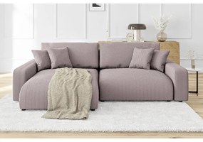 Divano letto angolare in velluto a coste rosa chiaro (penisola variabile) Sara - Ropez