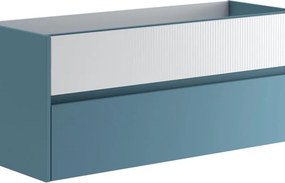 Mobile da bagno sospeso sotto lavabo Niwa 2 cassetti ideale per doppia vasca L119.5 x H50 x P45.5cm pacific blu e bianco cannettato
