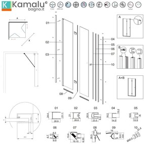 Kamalu - box doccia 70x80 apertura soffietto 80cm e lato fisso 70cm colore nero | ks7000n