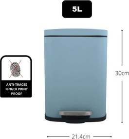 Cestino per la spazzatura azzurro in acciaio con pedale 5 l Akira – Spirella
