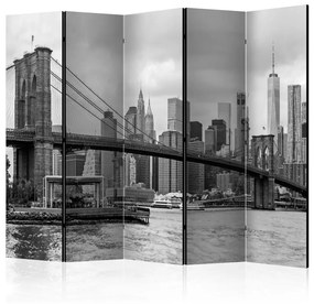 Paravento Strada per Manhattan (bianco e nero) II (5-część) - architettura