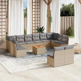 Set divano da giardino 13 pz con cuscini beige in polyrattan