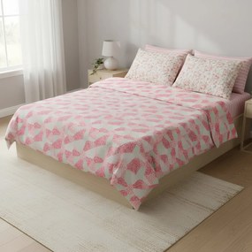 Completo letto matrimoniale cotone patchwork fiori corallo Taylor