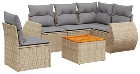 Set divano da giardino 6 pz con cuscini beige in polyrattan