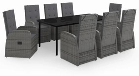 Set da pranzo da giardino 9 pz con cuscini grigio