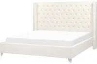 Letto matrimoniale a doghe velluto bianco sporco imbottito trapuntato poggiatesta 180 x 200 cm stile glamour elegante