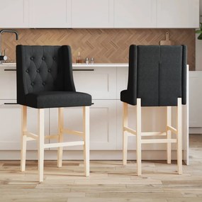 Sedie da bar 2 pz in legno massello di hevea e tessuto