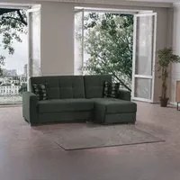 Divano penisola reversibile funzione letto e doppio contenitore tessuto verde oliva Fermina Lounge 240x138x99H