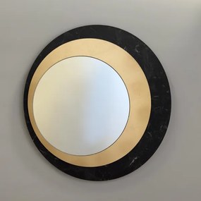 Specchio rotondo 80x80 cm in marmo laminato nero foglia oro - DAVID