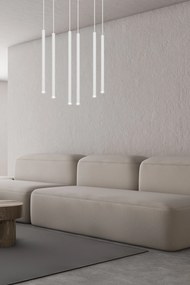 Lampadario 6 Luci Moderno Selter Acciaio Bianco E Paralumi A Cilindri Sottili