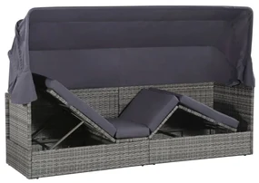 Lettino da giardino con tettuccio grigio 205x62 cm polyrattan