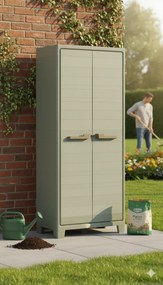 Armadio da Giardino 4 Ripiani 80x44x182 cm Keter Planet Outdoor Alto Grigio e Verde...