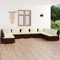 Set Divani da Giardino 9 pz con Cuscini in Polyrattan Marrone cod mxl 40844