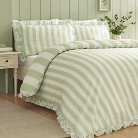 Set copripiumino e federa verde per letto matrimoniale 3 pezzi 200x200 cm Seersucker Frill Stripe – Catherine Lansfield