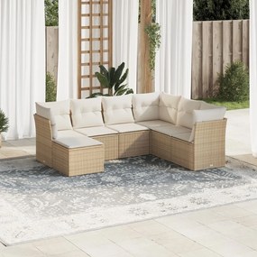 Set Divani da Giardino 7 pz con Cuscini Beige in Polyrattan