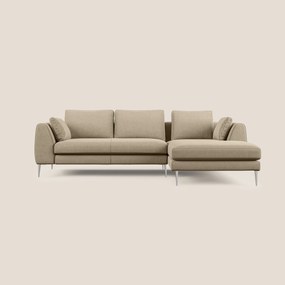 Plano divano moderno angolare con penisola in microfibra smacchiabile T11 tortora 252 cm Sinistro
