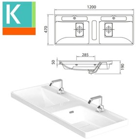 Kamalu - mobile bagno 120cm con lavabo incasso a doppia vasca sp-120