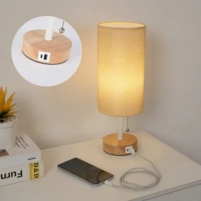 Brilagi - Lampada da tavolo con porta USB TABLON 1xE27/25W/230V rovere/bianco/beige