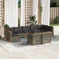 Set Divano da Giardino 9 pz con Cuscini Grigio in Polyrattan 3261993