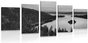 Quadri 5 pezzi – Lago al tramonto in bianco e nero
