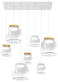 Lampadario Contemporaneo Drum Metallo Bianco Vetro Oro 7 Luci Led 32-48W Calda