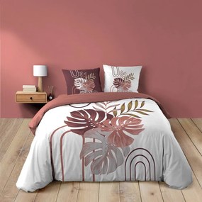 Set copripiumino e federa bianco/rosa in cotone per letto matrimoniale ed esteso 240x220 cm Astria – douceur d'intérieur