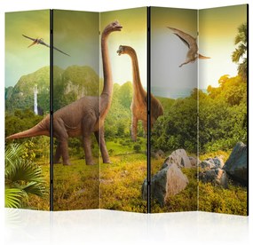 Paravento Dinosauri II (5-parti) - rettili preistorici su sfondo paesaggistico