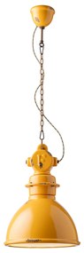 Lampadario Industrial Ferro E Ceramica Vintage Giallo 1 Luce E27