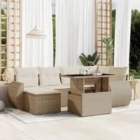 Set Divani da Giardino 7 pz con Cuscini Beige in Polyrattan 3268678