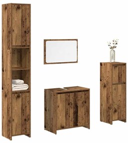 Set Mobili Da Bagno 4 Pz Legno Antico İn Legno Multistrato /