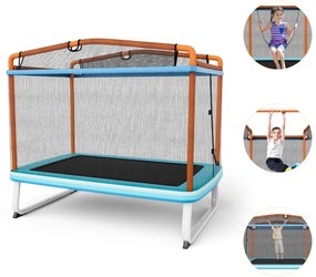 Costway Trampolino per bambini con rete di protezione altalena barra orizzontale, Trampolino da esterno 190x124x222cm 2 Colori