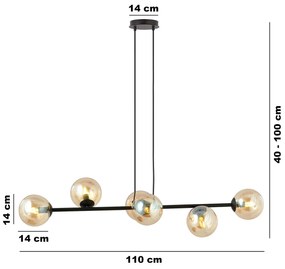 Lampadario Contemporaneo 6 Luci Durga In Acciaio Nero E Sfere In Vetro Ambra