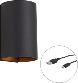 Lampada da parete moderna nera con LED integrato, dimmerabile a 3 fasi e ricaricabile - Sabbir