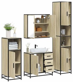 Set Mobili Da Bagno 4 Pz Rovere Sonoma İn Legno Multistrato /