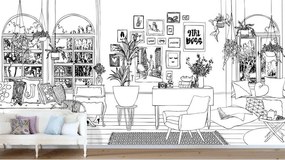 Fotomurale ESTA Disegno sala pranzo 2, nero fondo bianco 186X280 cm