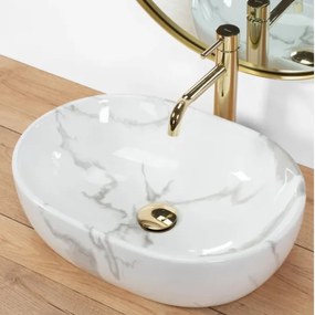 REA-U8001 - Lavabo da appoggio AMELIA 34,5x48 cm in ceramica, finitura effetto marmo