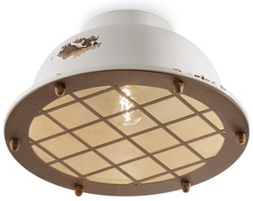 Plafoniera Industrial Ferro E Ceramica Vintage Bianco 1 Luce E27