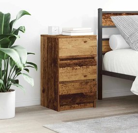 Comodini Con 3 Cassetti 2 Pz Legno Antico 39x35x65 Cm /