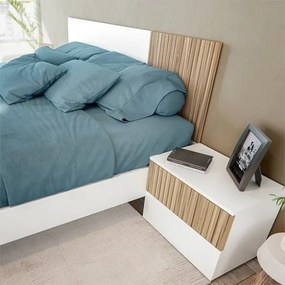 Letto Matrimoniale Con Testiera 2 Comodini E Giroletto Ethna Bianco E Rovere Listato