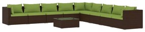 Set divani da giardino 10 pz con cuscini in polyrattan marrone