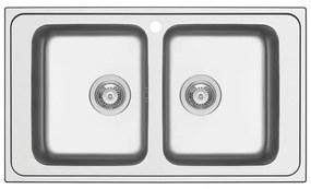 Lavello integrato 2 vasche DELINIA Basalt inox L 50 x L 86 cm argento