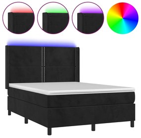 Letto a Molle con Materasso e LED Nero 140x190 cm in Velluto