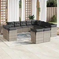 Set Divani da Giardino 13 pz con Cuscini Grigio in Polyrattan 3250389