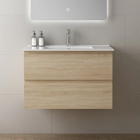 Mobile bagno 80 cm lavabo integrato legno chiaro | KAM-HR80 - KAMALU
